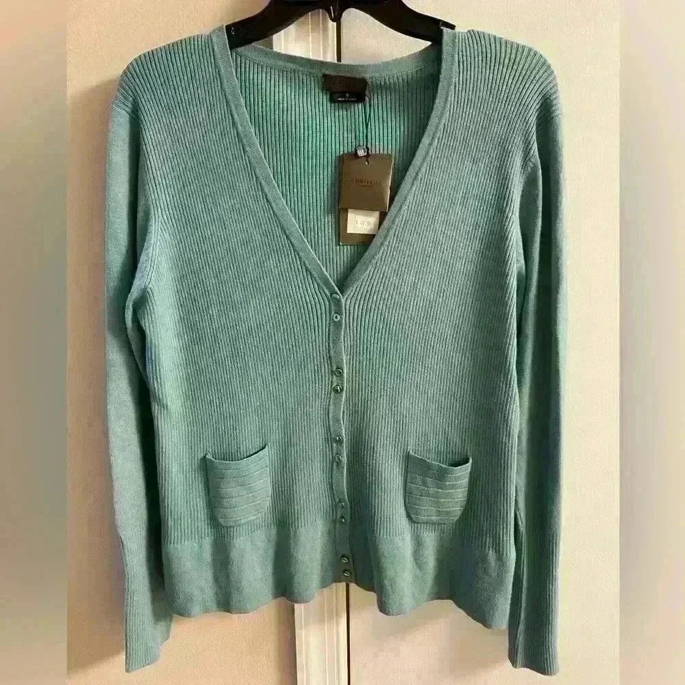 Cortefiel‎ cardigan sweater button front academia double pockets. Sz 8. NWT